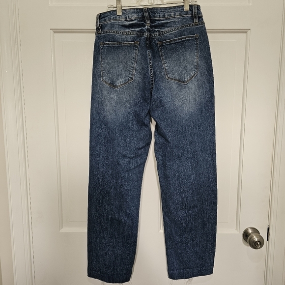Fashion Nova Halie Half Cuff Straight Leg Distressed Jeans Dark Wash Size 5 - Picture 9 of 14